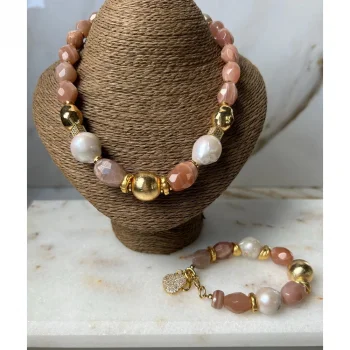 Barok İnci Ay Taşı Kolye ve Bileklik Set