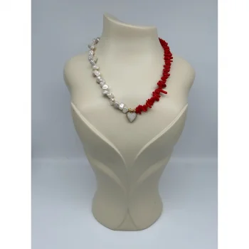 İnci Mercan Kalp Kolye