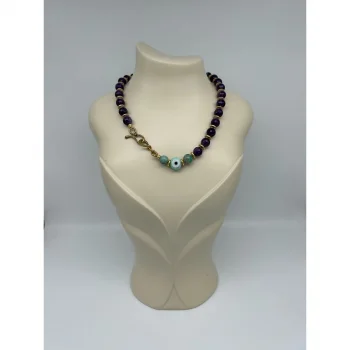 Ametist Amazonit Nazar Boncuklu Kolye