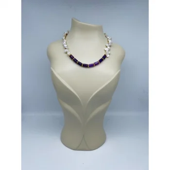 Ametist İnci Dore Kolye