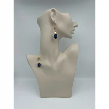 Lapislazuli İnci Altın Kaplama Küpe