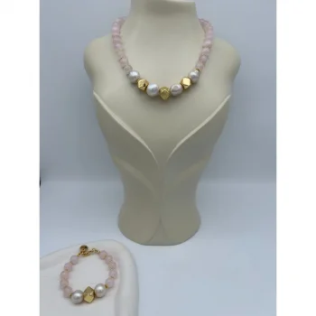 Pembe Kuvars Barok İnci Kolye ve Bileklik