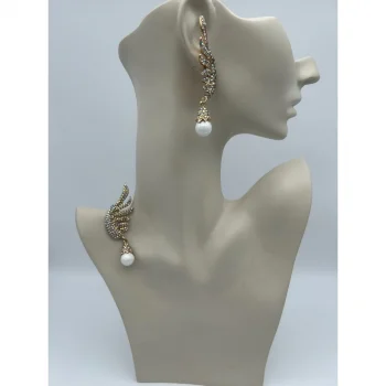 Yelpaze İnci Zirkon Taşlı Küpe