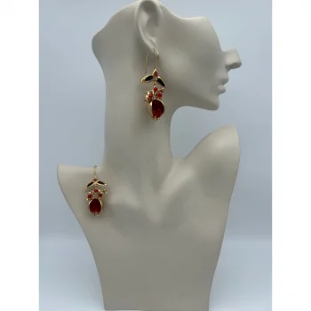 Kristal Kesim Kırmızı doğal Taşlı Nar Tasarım Küpe