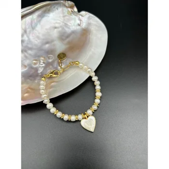 İnci Çift Renkli Kalp Bileklik