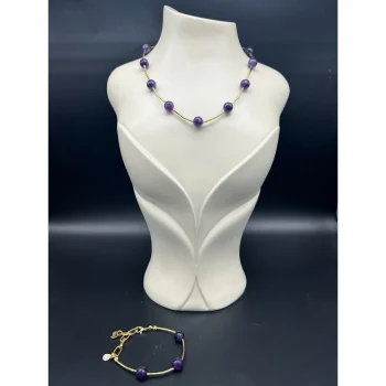 Ametist Gold Kolye Ve Bileklik Set