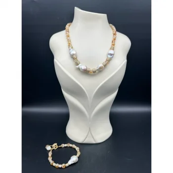 Barok İnci Sitrin Kolye ve Bileklik Set