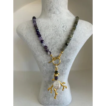 Ametist Labradorit Gold Kolye