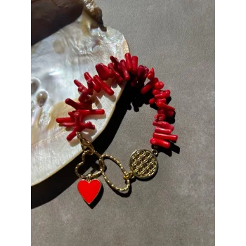 Mercan Hayat Ağacı Kalp Bileklik