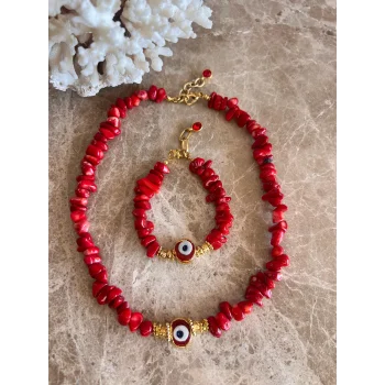 Mercan Nazar Boncuk Kolye ve Bileklik Set
