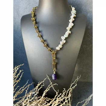 Tiffany Zincir İnci Ametist Kolye