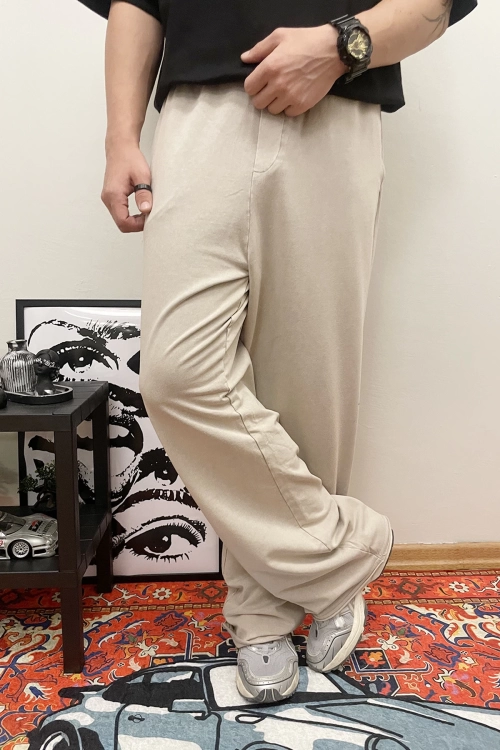 Basic Belden Bağlamalı Oversize Pantolon - Bej