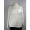 ITALIAN Beyaz Renk Yakası Taşlı Triko Bluz
