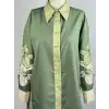 MY312 Haki Renk Kolları Nakışlı Taşlı Gömlek