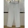 SENTEZ Beyaz Renk Beli Lastikli İnce Duble Paça Pantolon