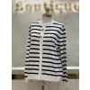 GHİSA Ekru Renk Siyah Çizgili Hırka