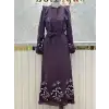 NUSS Bordo Renk Keten Astarlı Tensel Kumaş Elbise