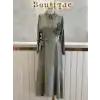 JENNE Haki Renk Çiçek Aplikeli Volanlı Elbise