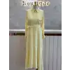 JENNE Sarı Renk Çiçek Aplikeli Volanlı Elbise