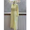 JENNE Sarı Renk Çiçek Aplikeli Volanlı Elbise