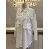 JENNE Ekru Renk Dantelli İnci Şeritli Gömlek
