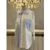 JENNE Mavi Renk Çift Yakalı İnci Gömlek