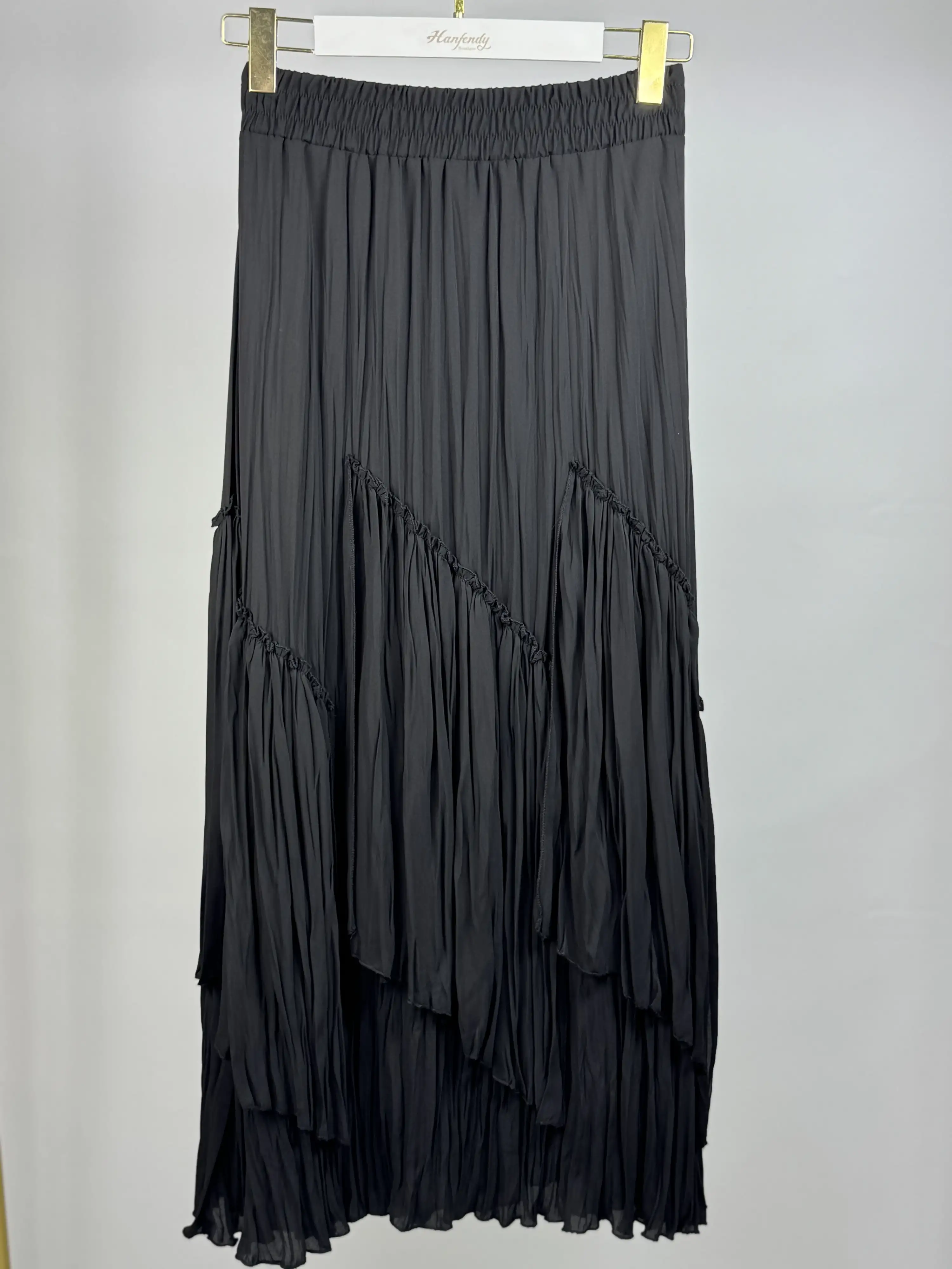 SENTEZ Siyah Renk Viola Parçalı Kırıştırma Etek