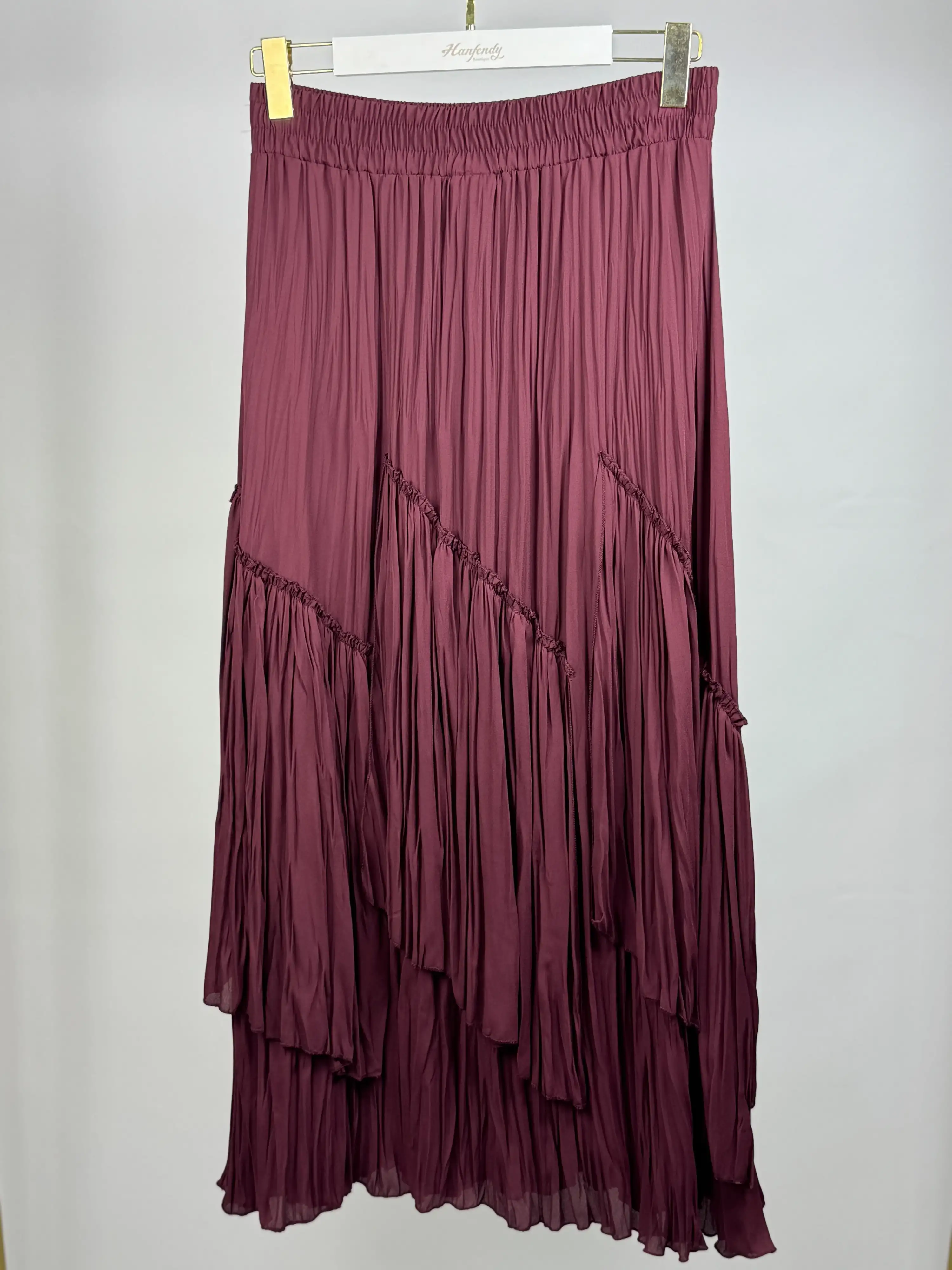 Sentez Bordo Renk Viola Parçalı Kırıştırma Etek