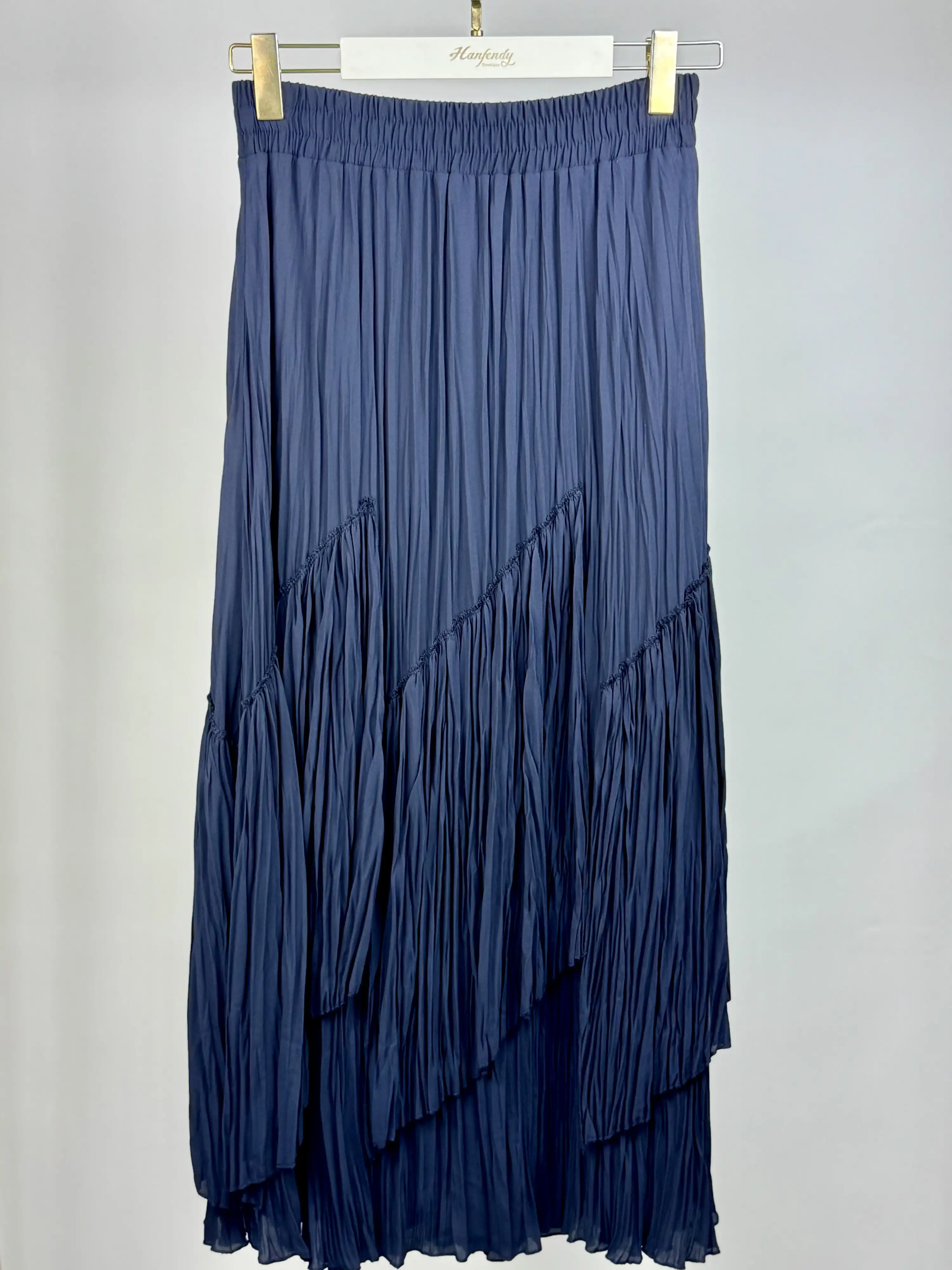 SENTEZ Lacivert Renk Viola Parçalı Kırıştırma Etek