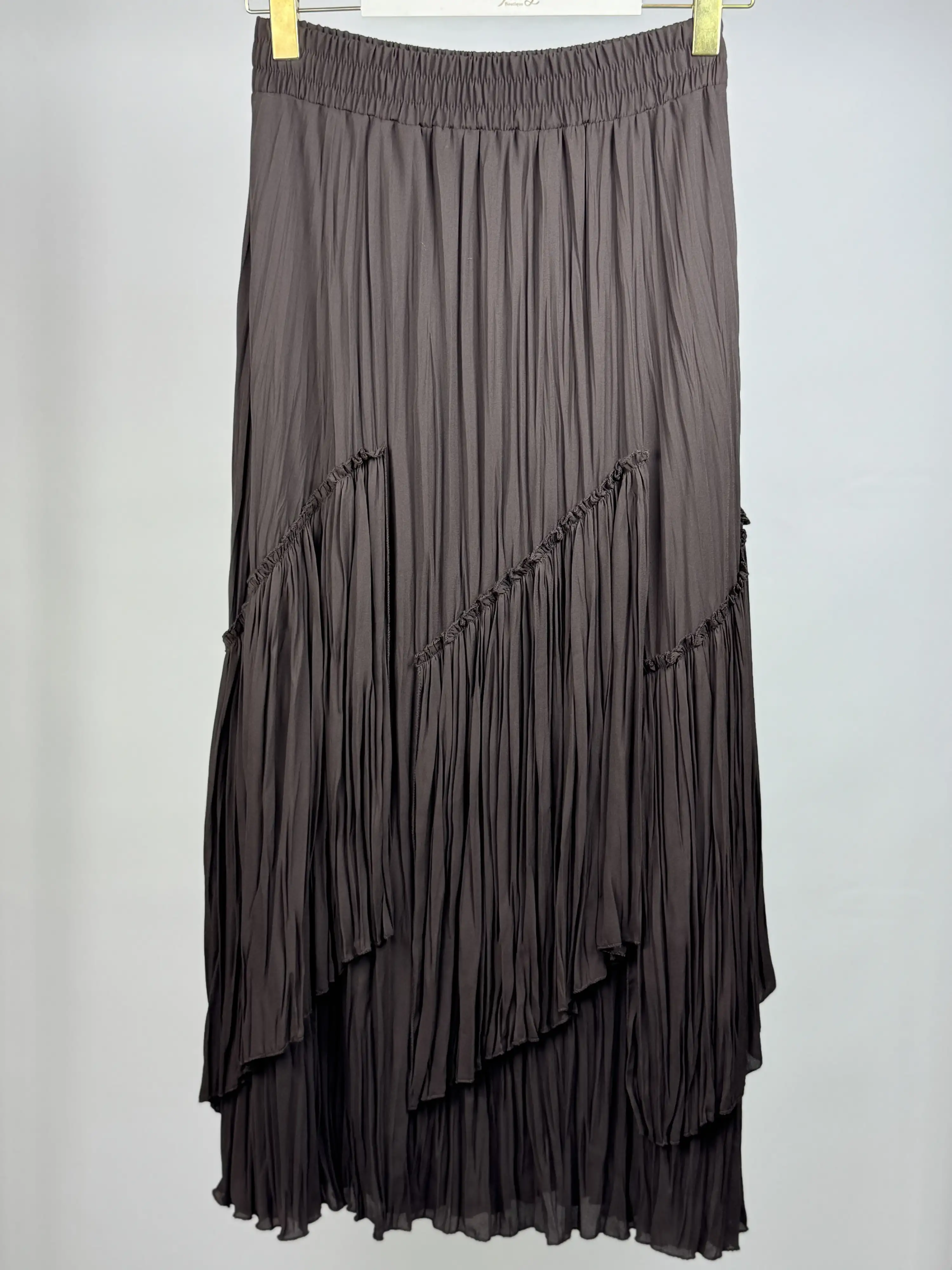 SENTEZ Kahve Renk Viola Parçalı Kırıştırma Etek