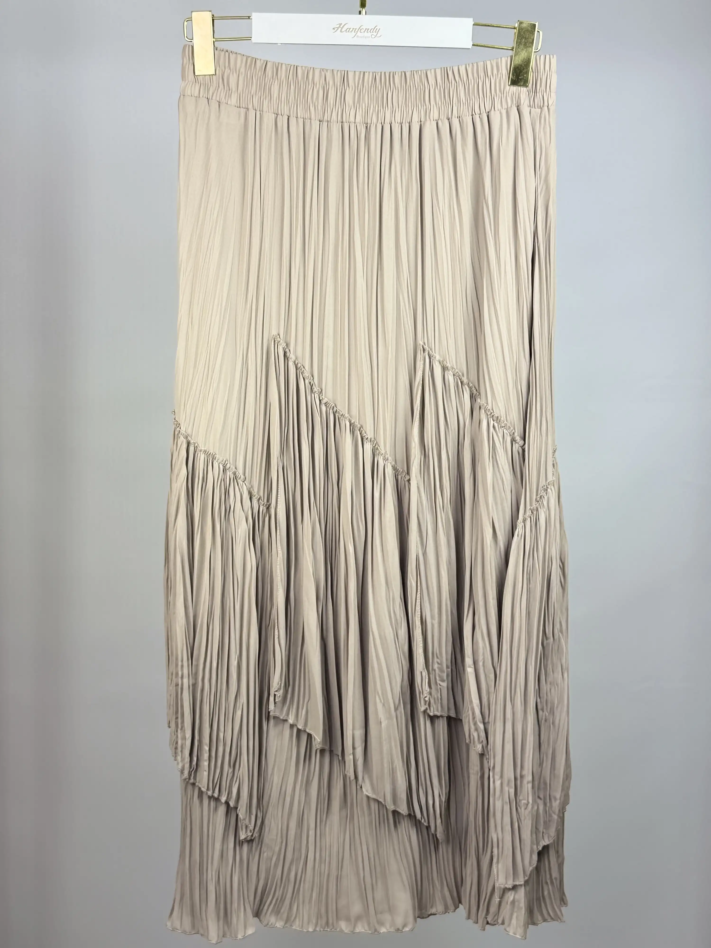 SENTEZ Taş Renk Viola Parçalı Kırıştırma Etek