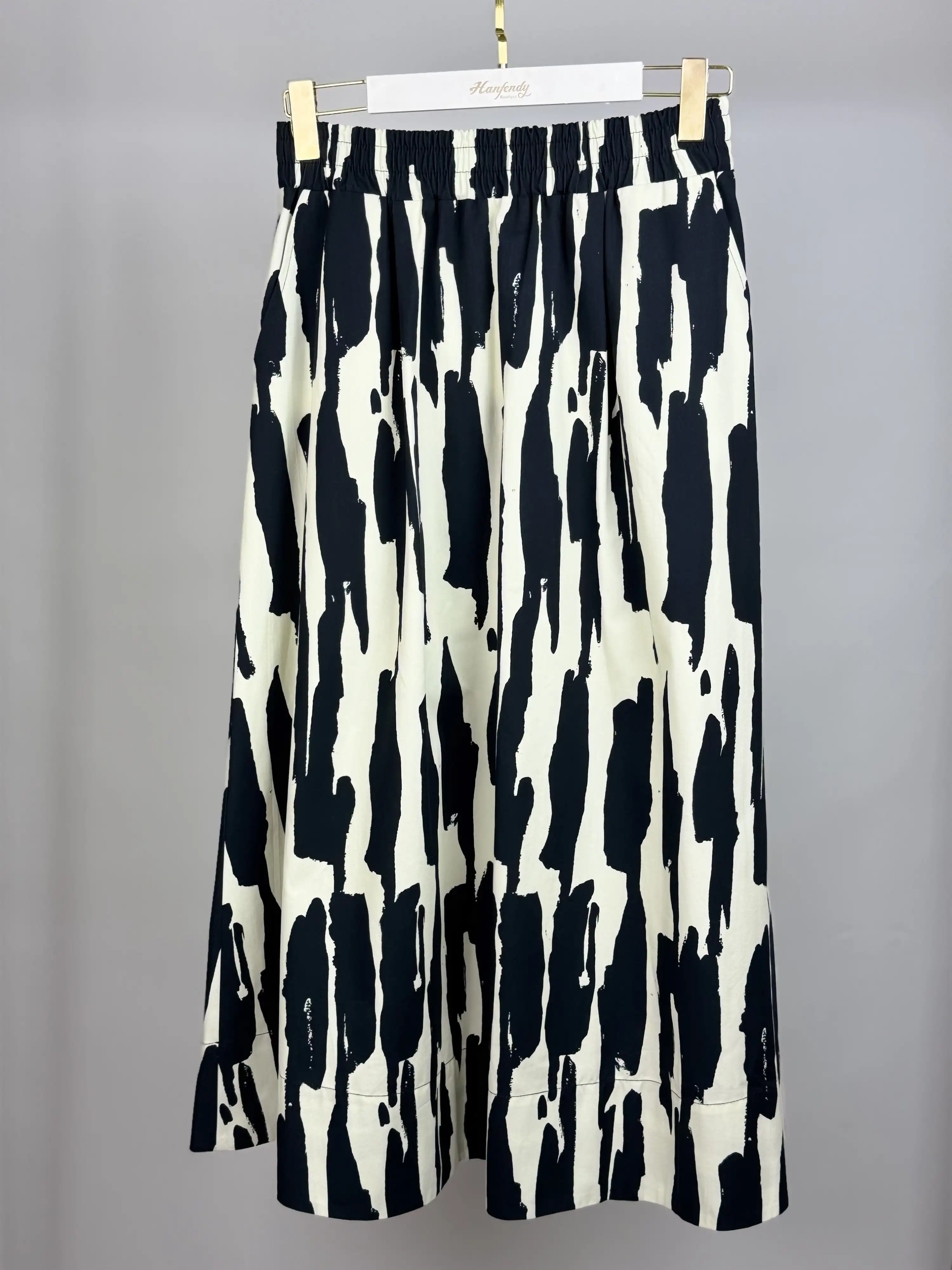 SENTEZ Siyah Renk Zebra Desenli Kloş Etek