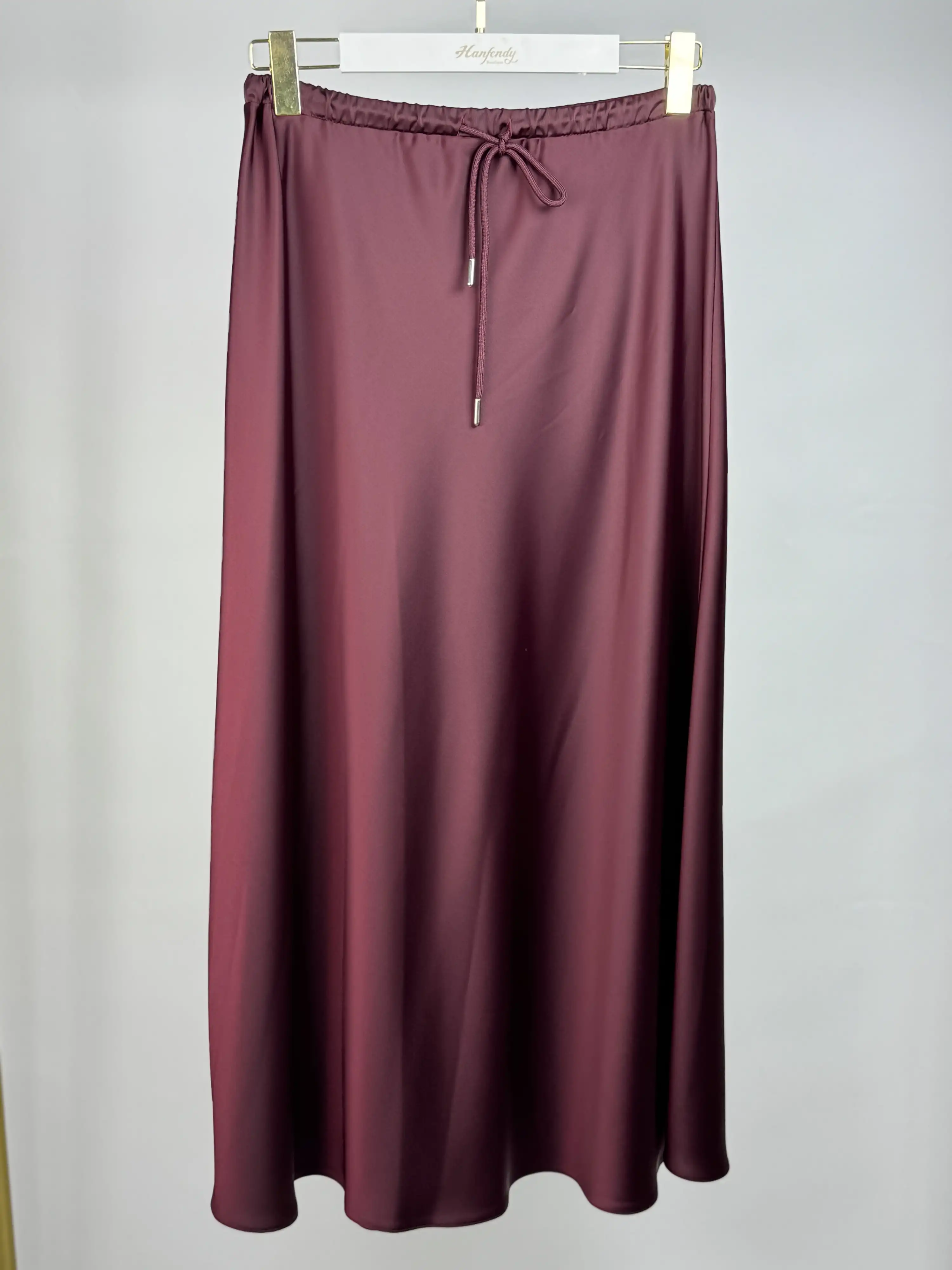 SENTEZ Bordo Renk Luna Saten Volanlı Etek