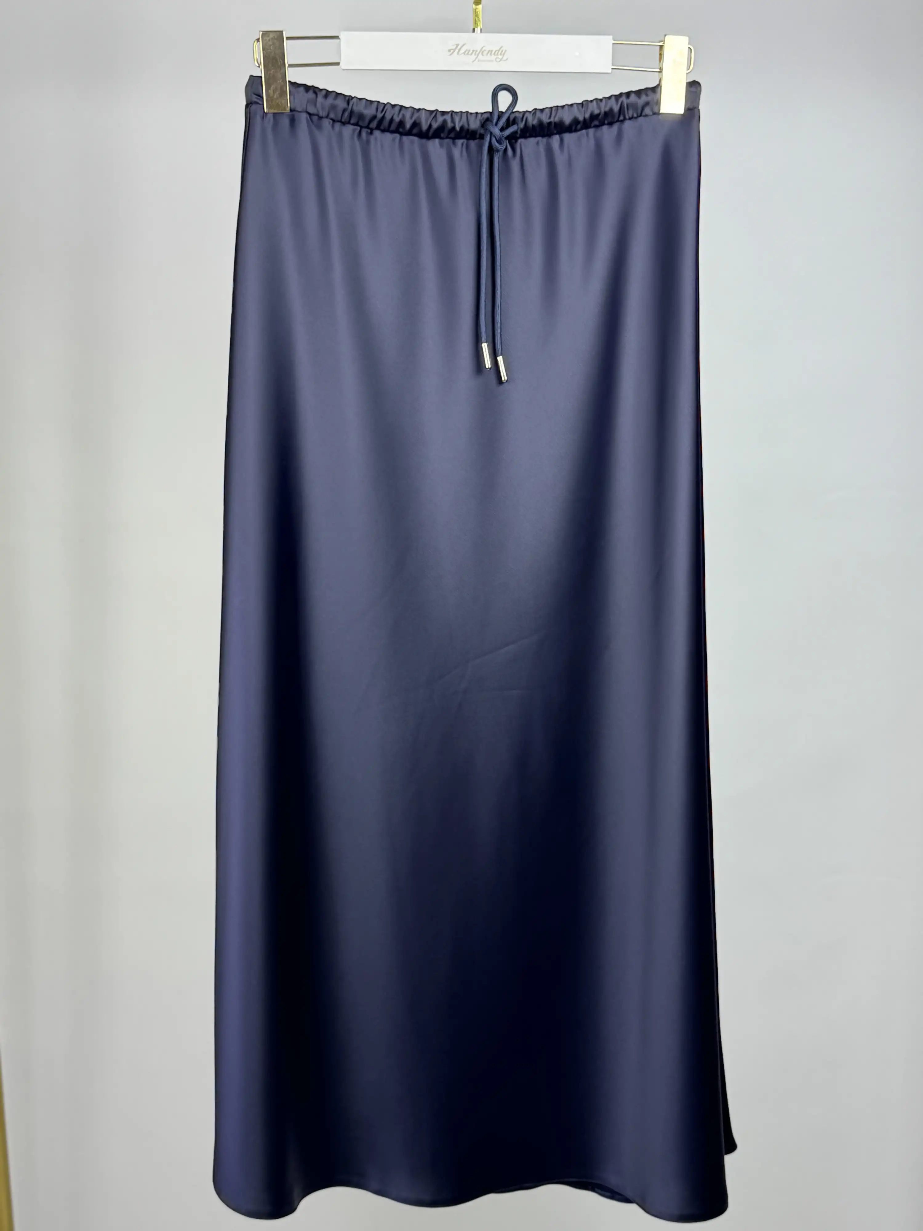 SENTEZ Lacivert Renk Luna Saten Volanlı Etek