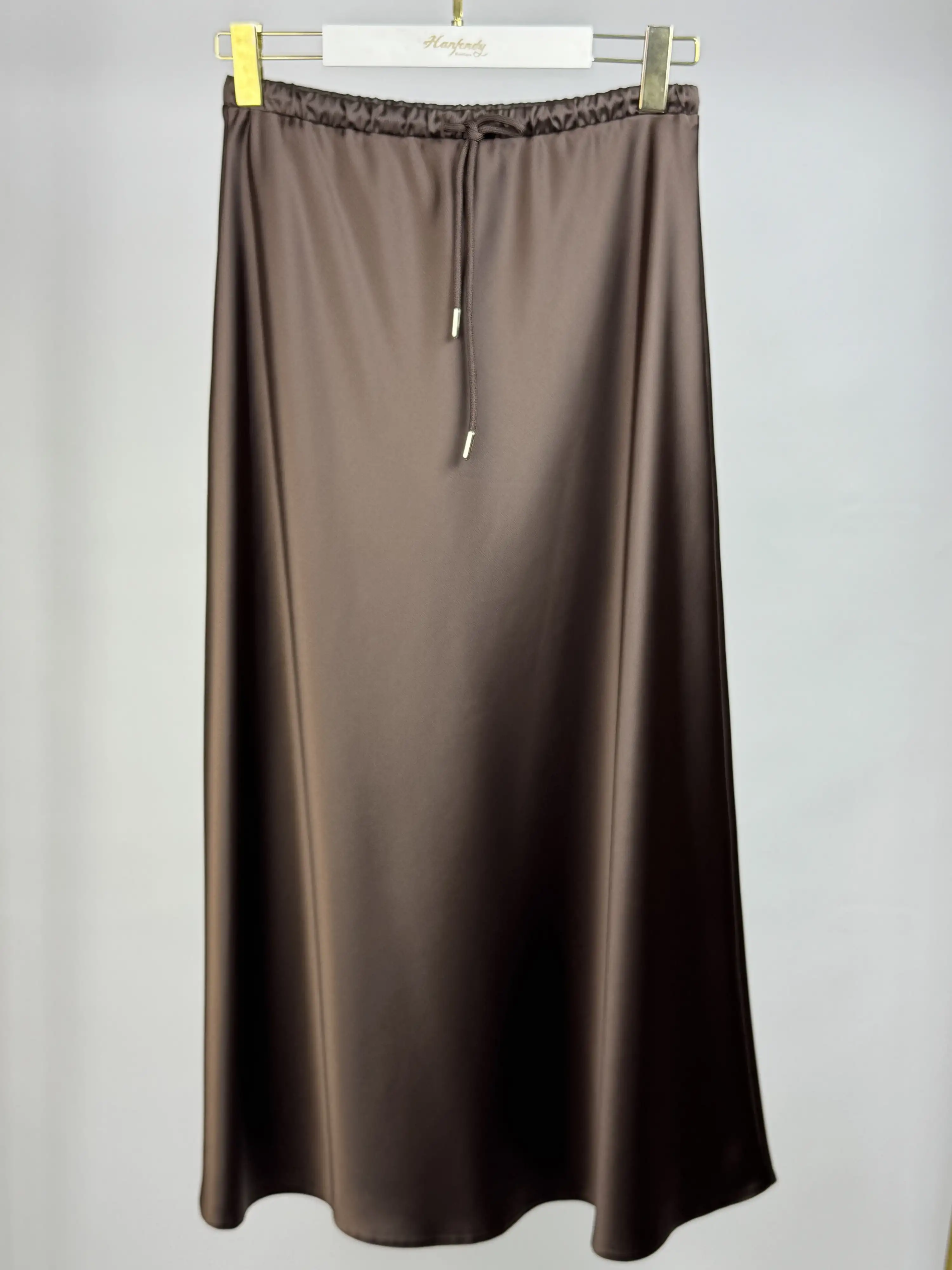 SENTEZ Kahve Renk Luna Saten Volanlı Etek