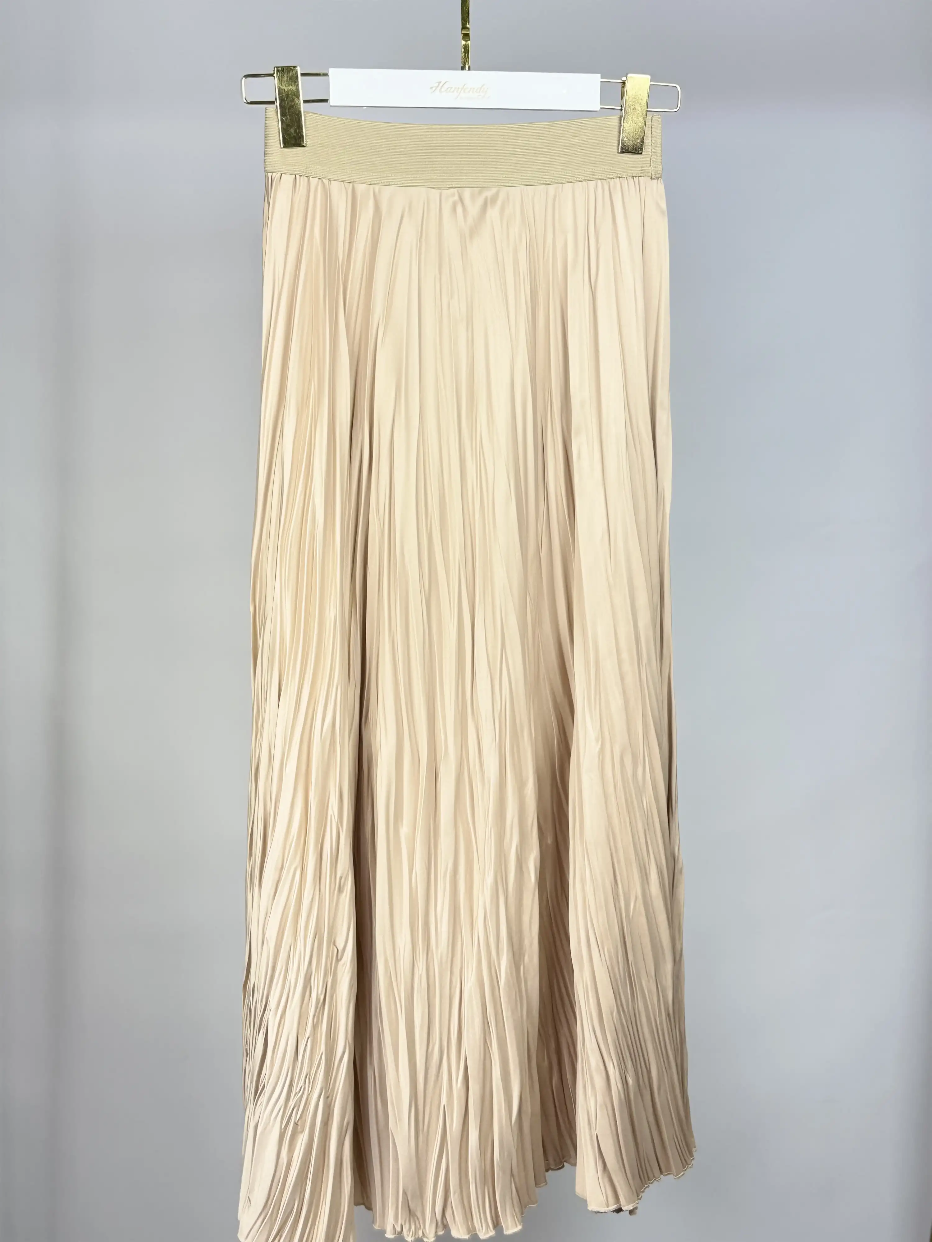 SENTEZ Taş Renk Saten Kırıştırma Etek