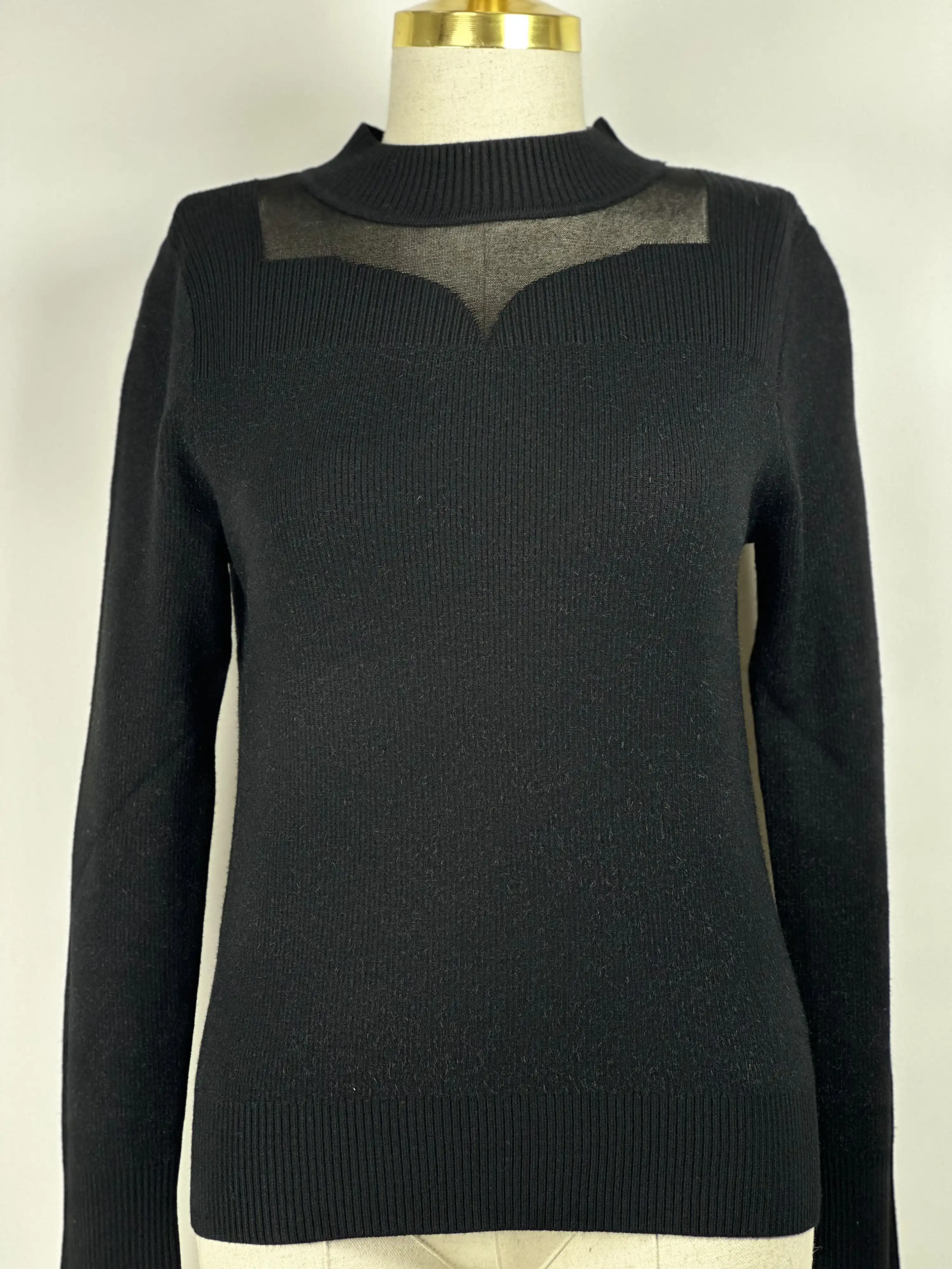 ITALIAN Siyah Renk Yakası Tül Triko Bluz