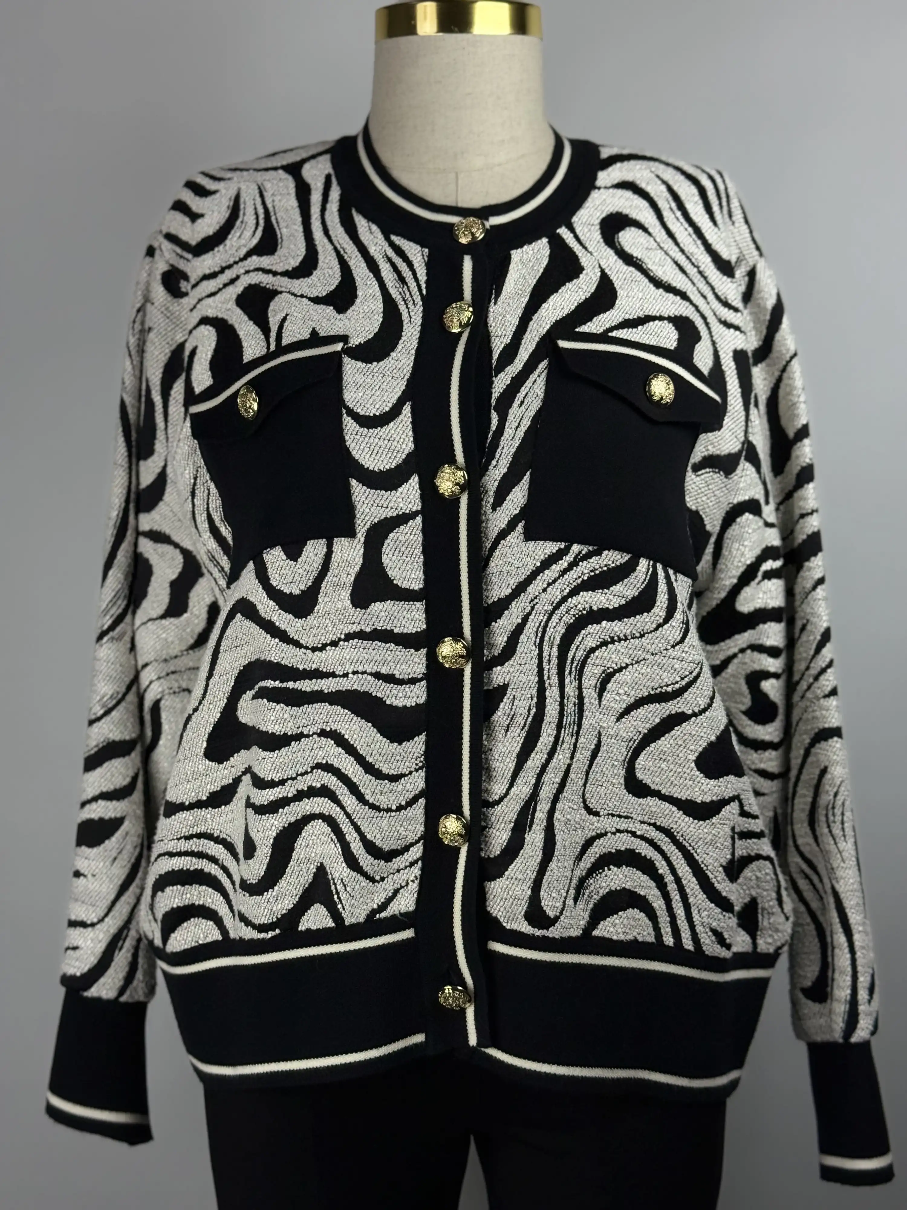 GHİSA Siyah Renk Zebra Desenli Hırka