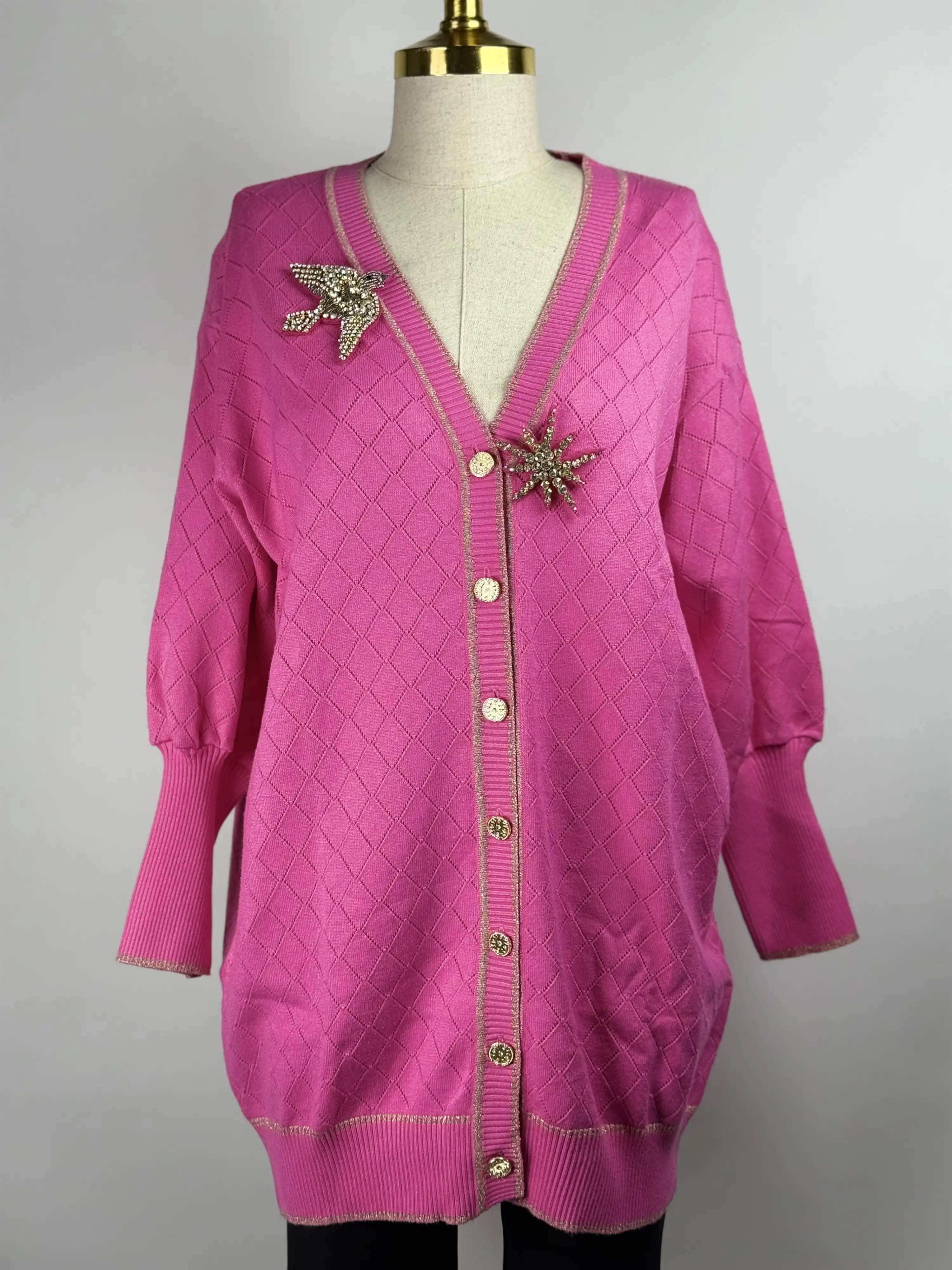 GHİSA Pembe Renk Gold Renk Detaylı Hırka