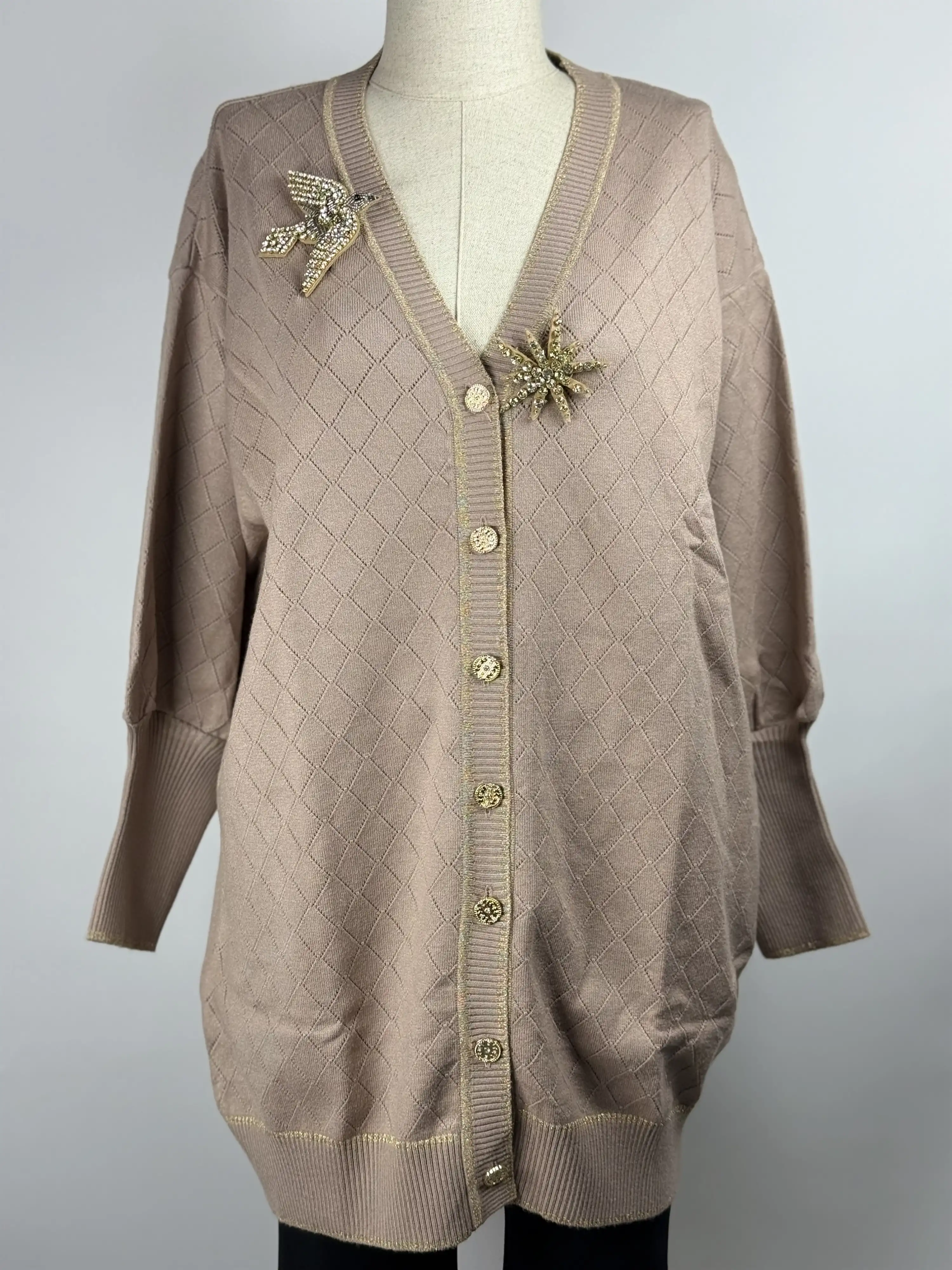 GHİSA Vizon Renk Gold Renk Detaylı Hırka