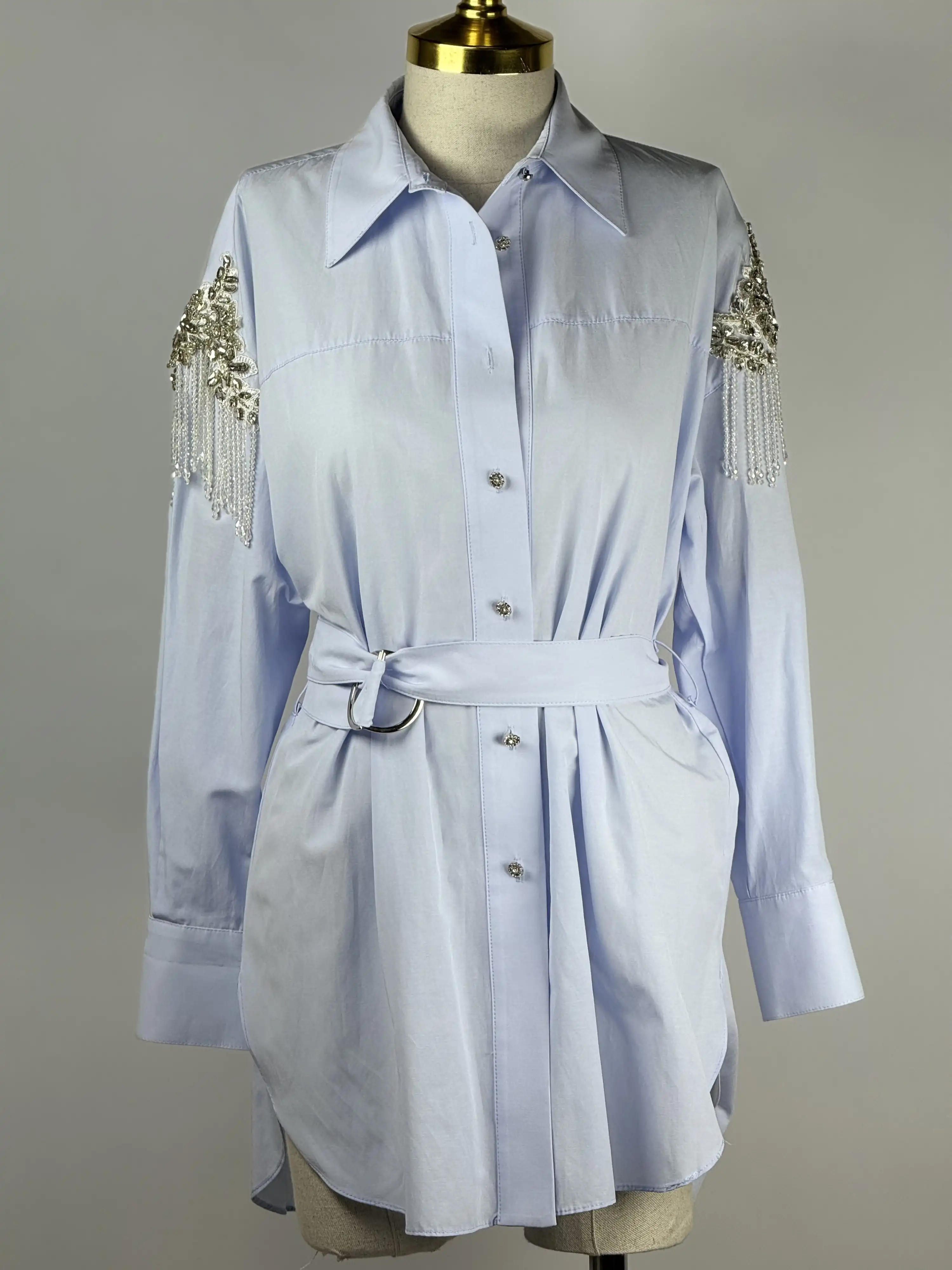 MY312 Mavi Kolları İşlemeli Tunik