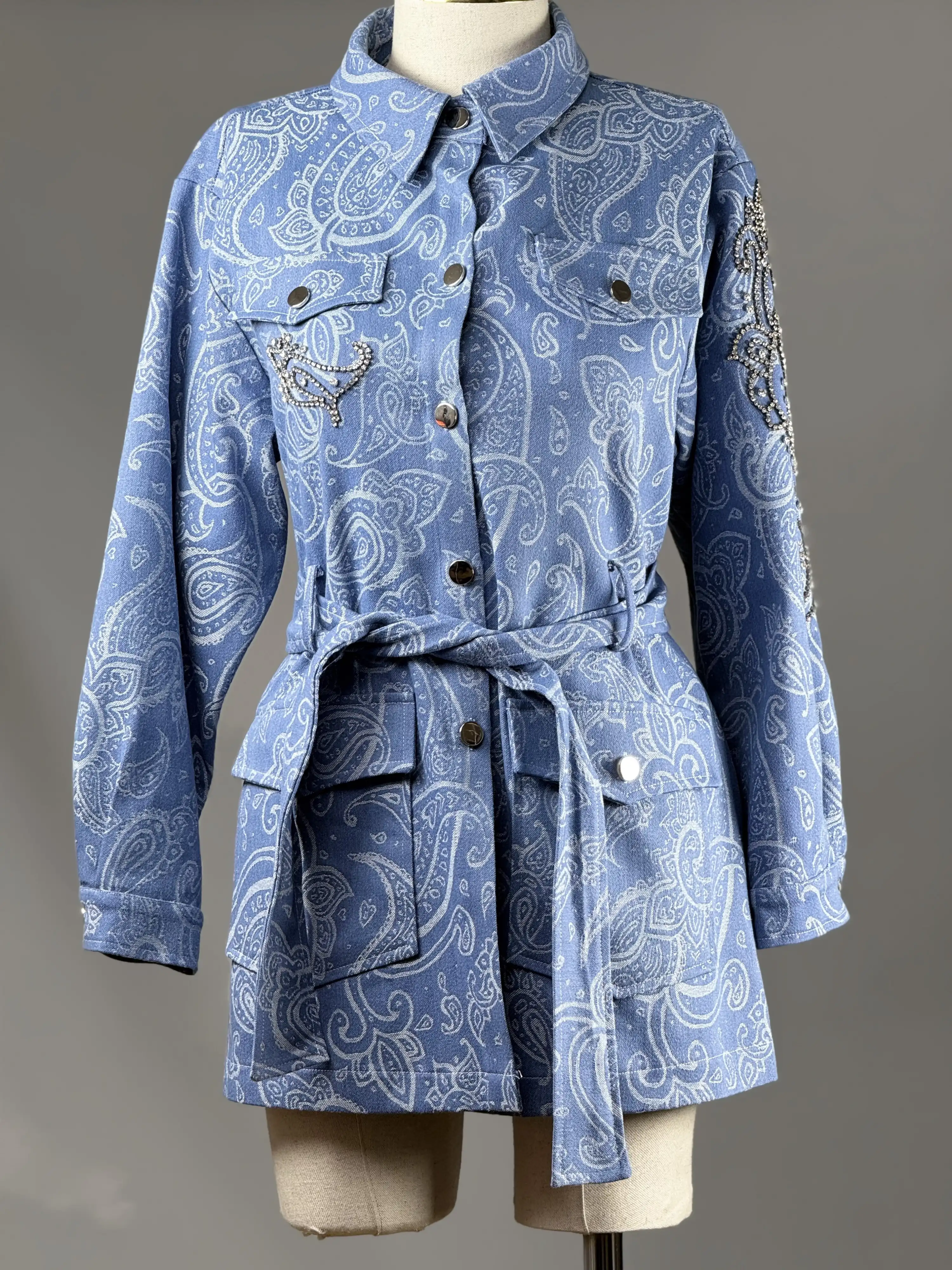 MY312 Mavi Renk Kolu Taşlı Denim Ceket