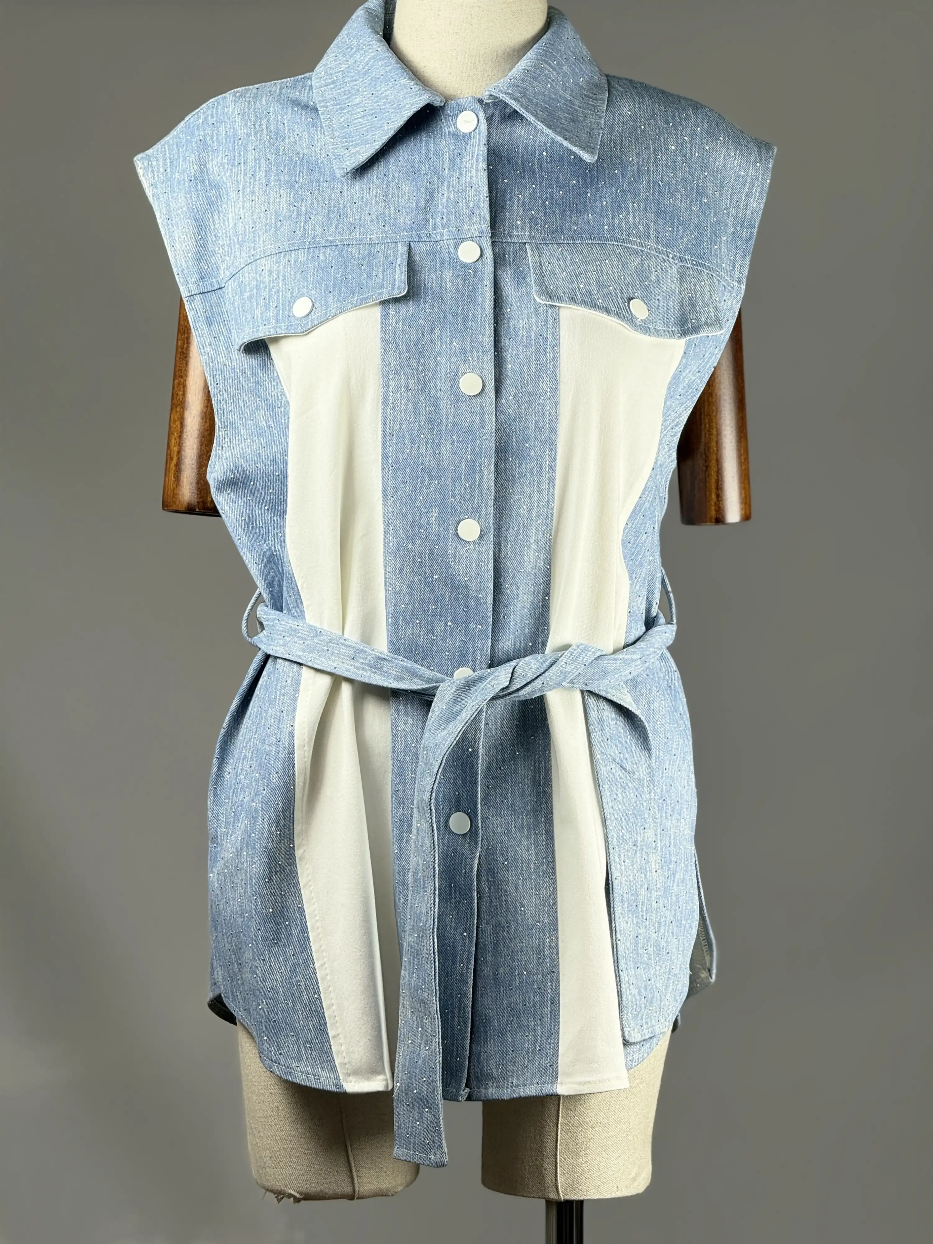 MY312 MY-25S9900-E Ekru Arkası Taşlı Yelek