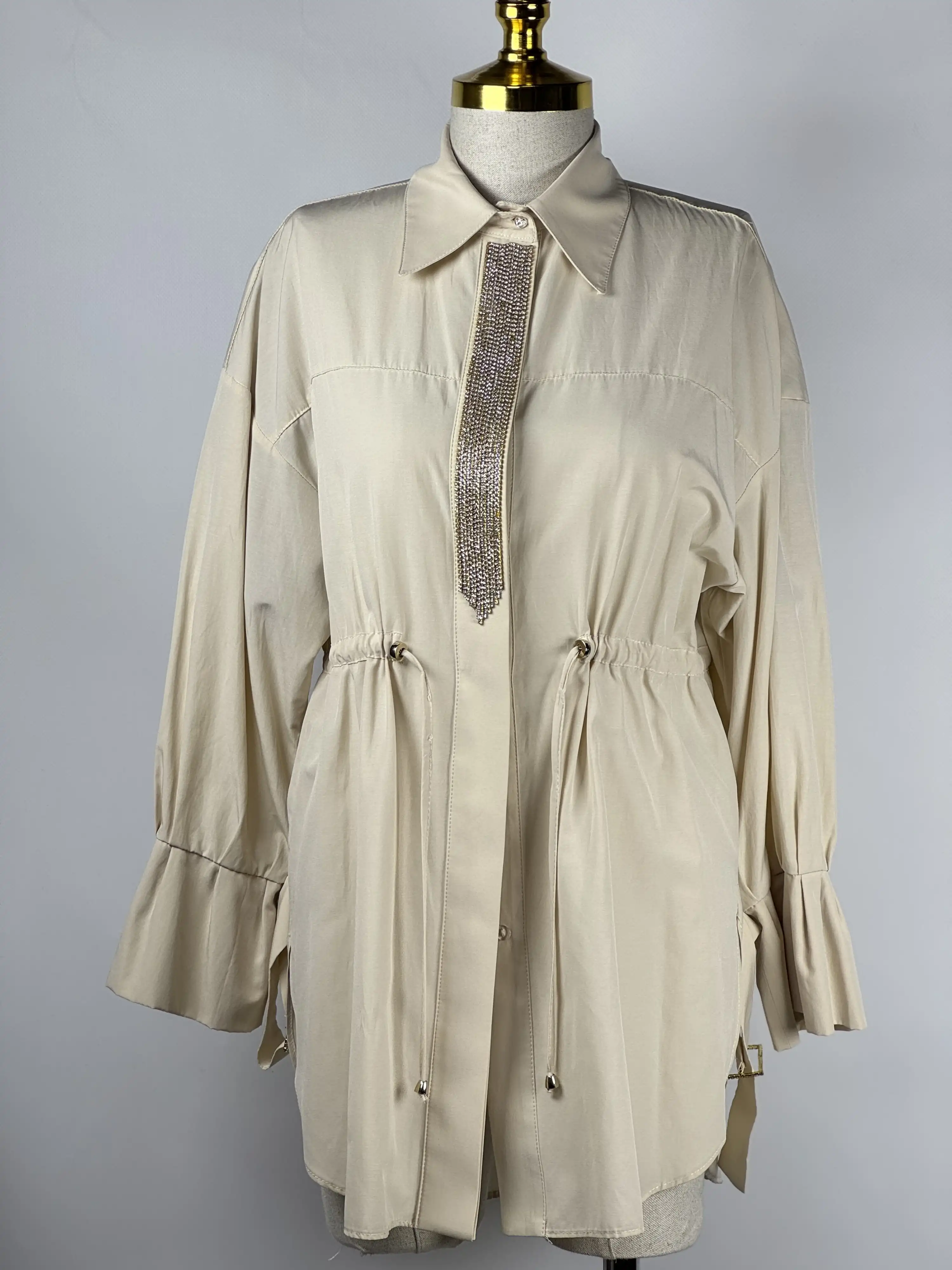 MY312 Bej Renk Önü Taşlı Tunik