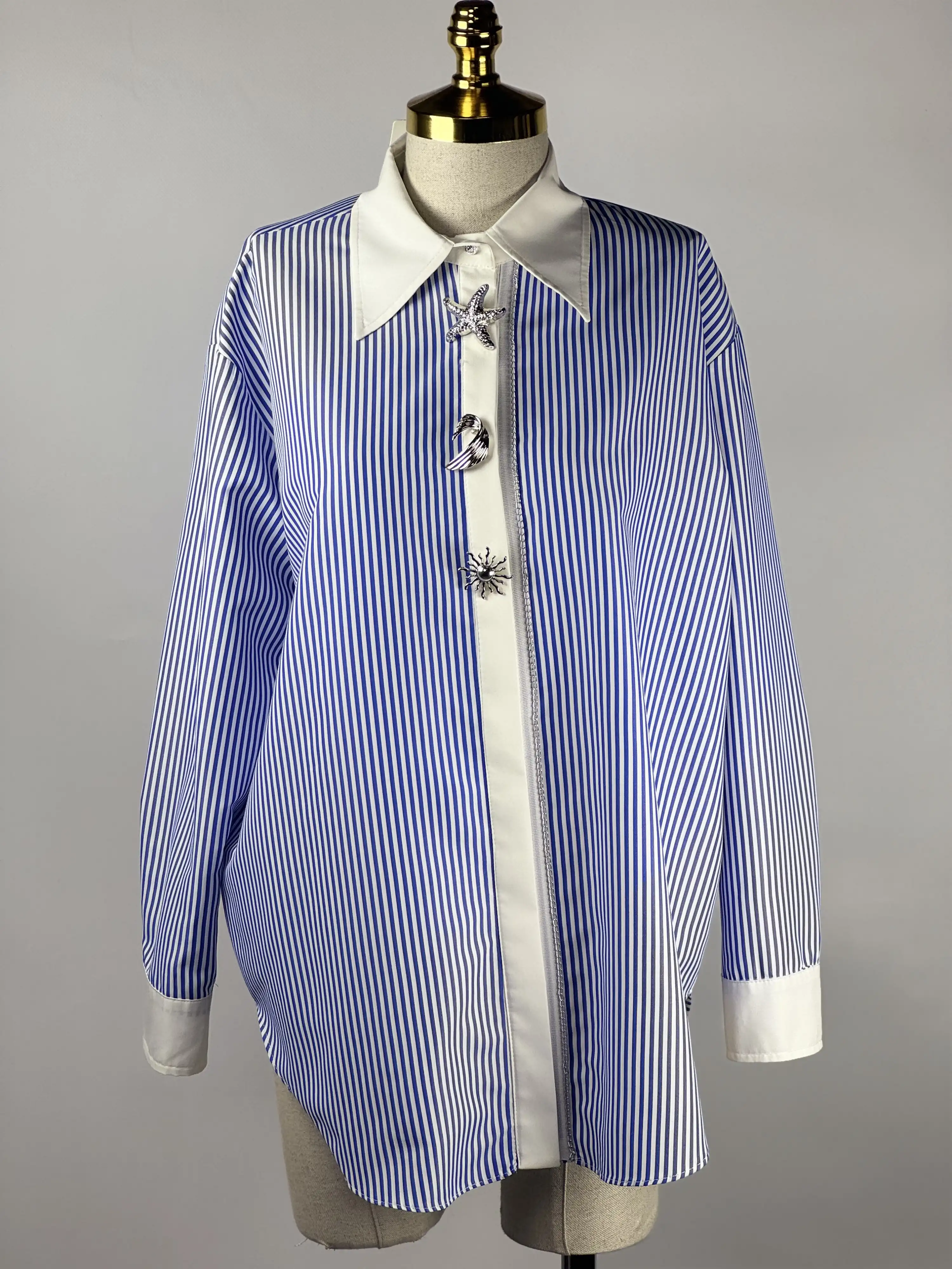 MY312 Mavi Renk Aksesuarlı Çizgili Gömlek