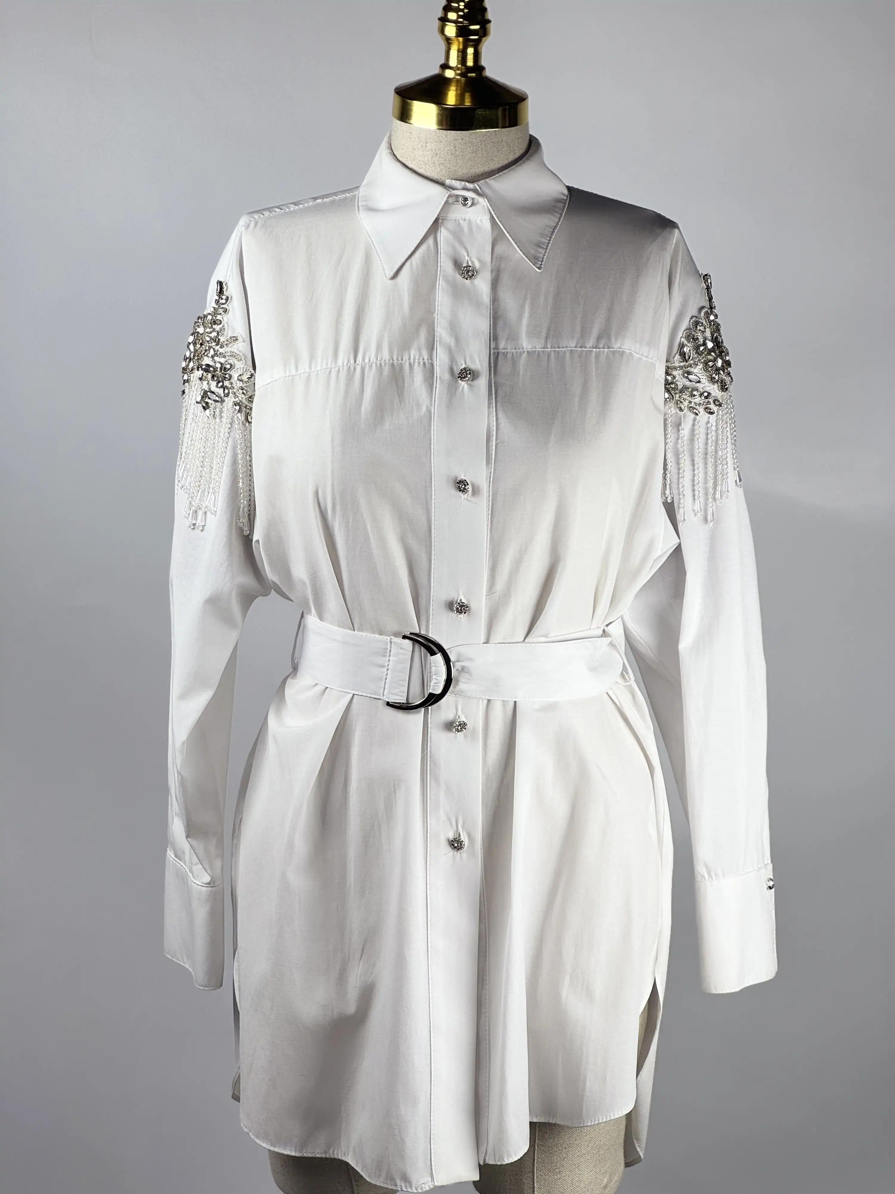 My312 Ekru kolları işlemeli tunik