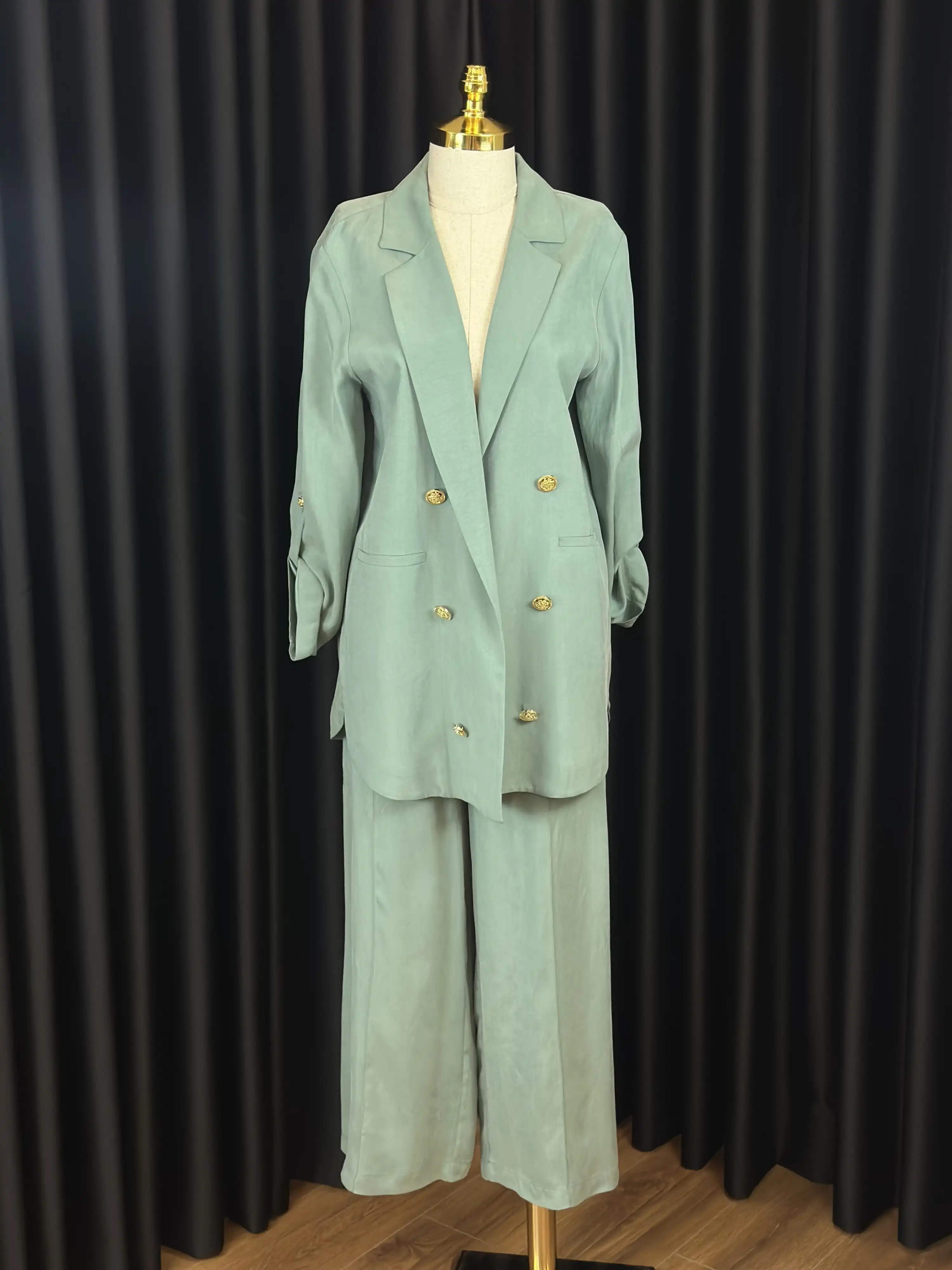 GHISA Açık Yeşil Renk Bol Paça Pantolon Takım