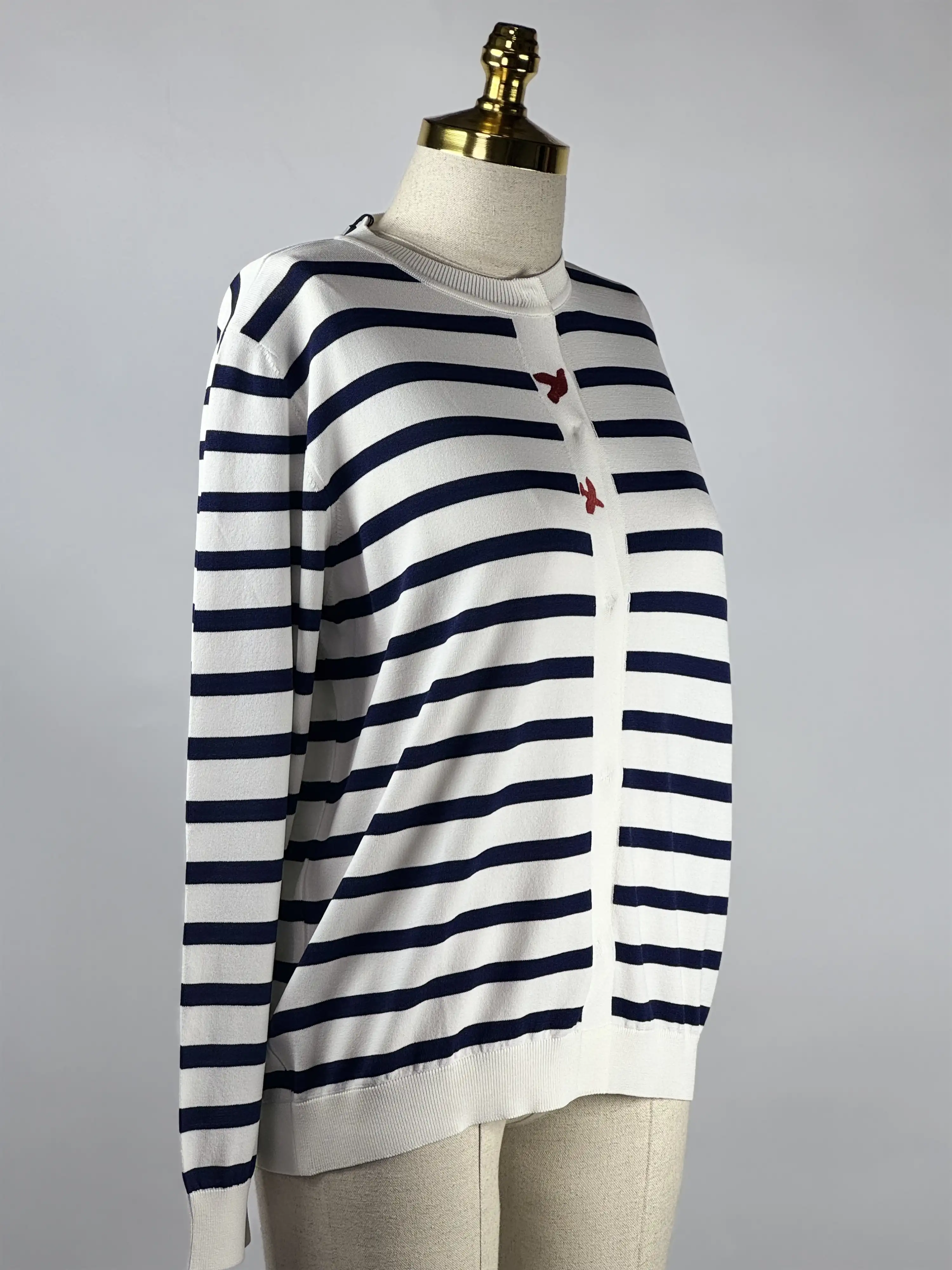 GHİSA Ekru Renk Lacivert Çizgili Hırka