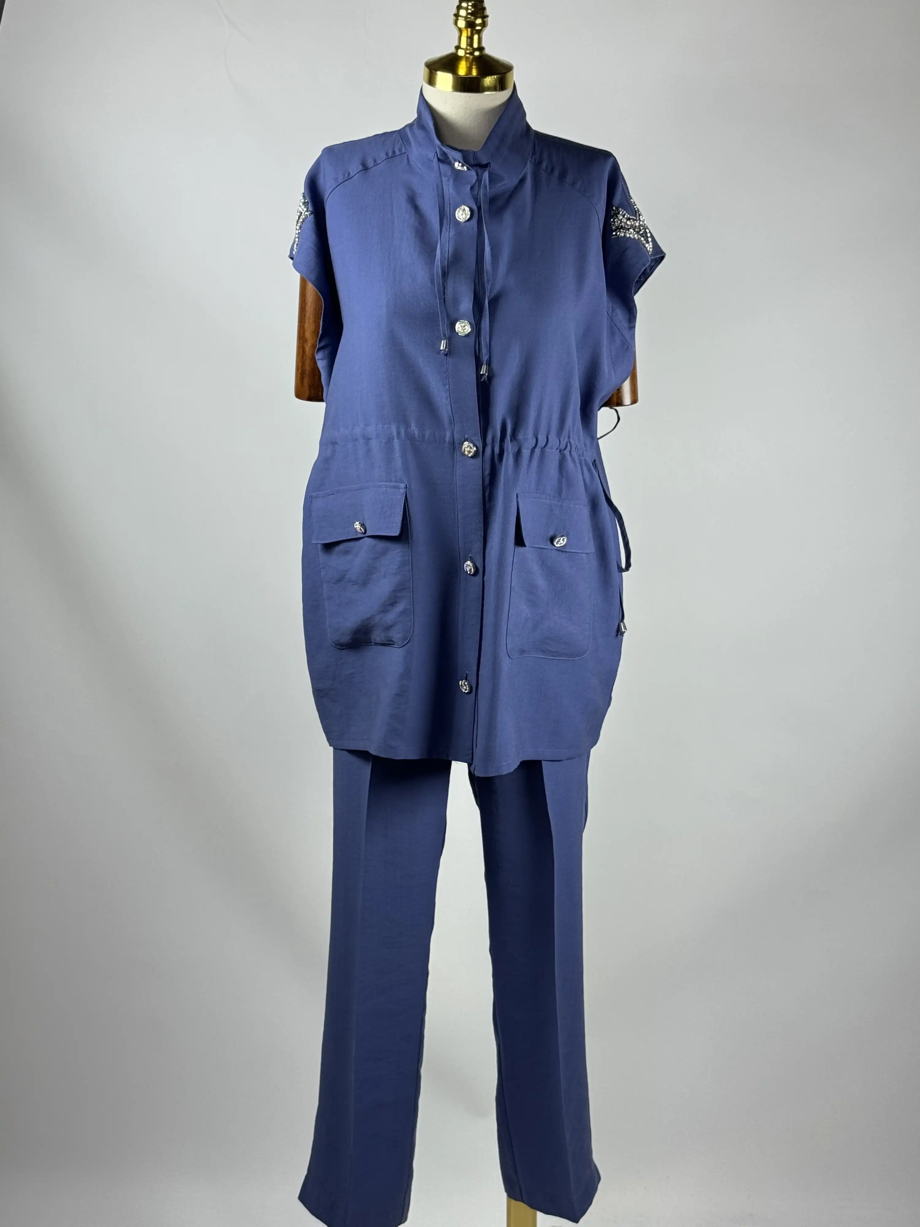 MY312 İndigo Renk Omzu Taşlı Takım