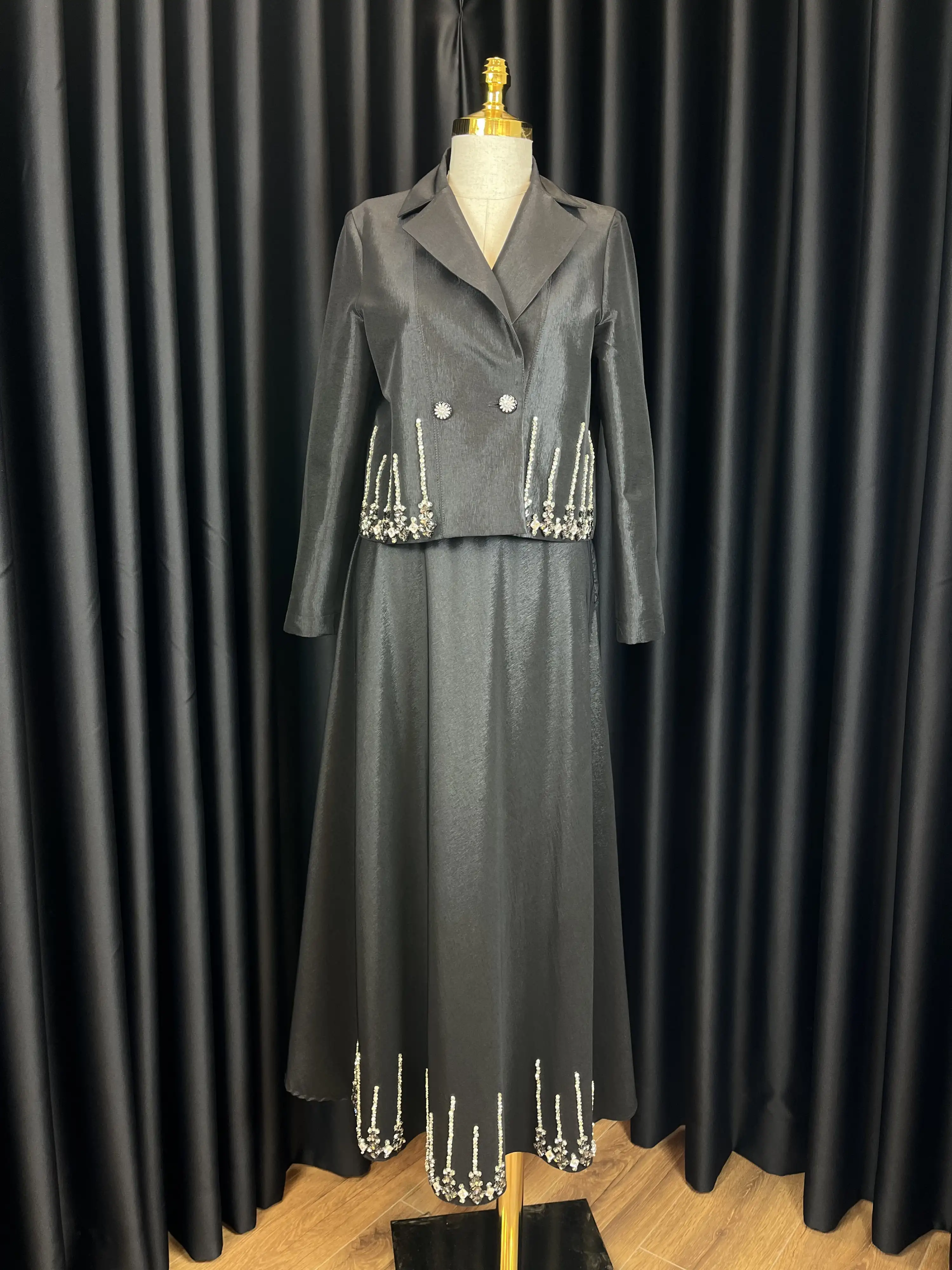 MY312 Siyah Renk Taşlı Abiye Takım